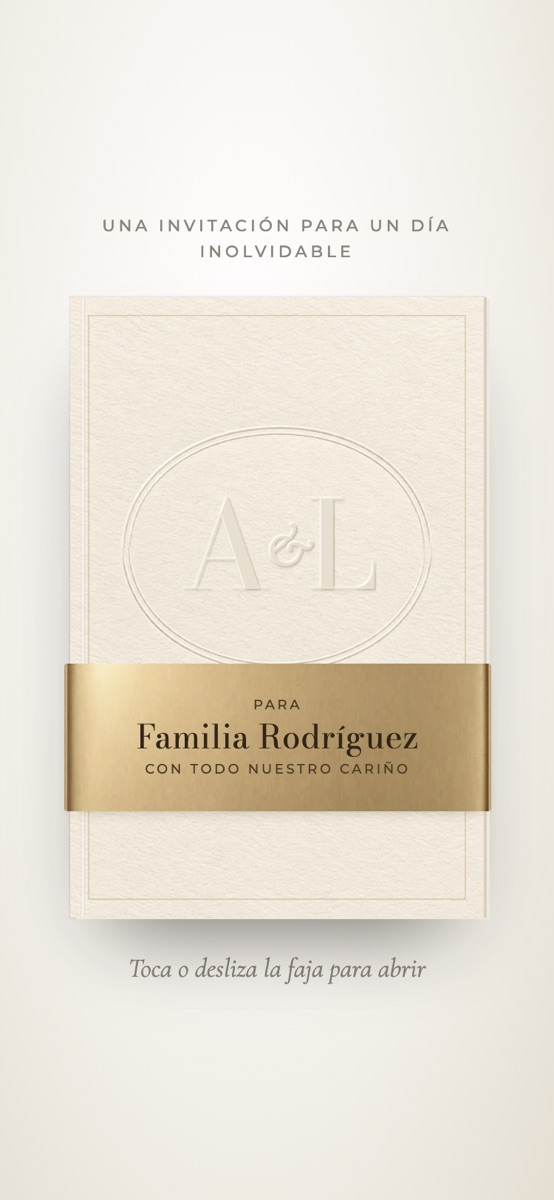 Diseño aurelia: carpeta blanca con monograma en relieve y faja dorada
