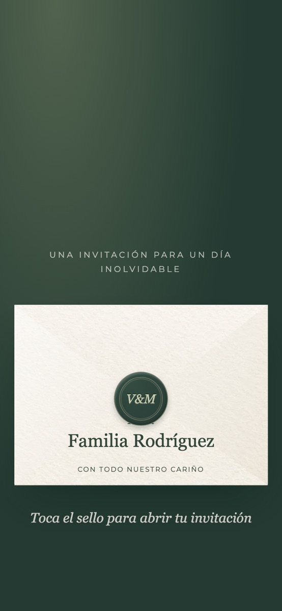 Diseño clásico: sobre con sello verde para la familia invitada