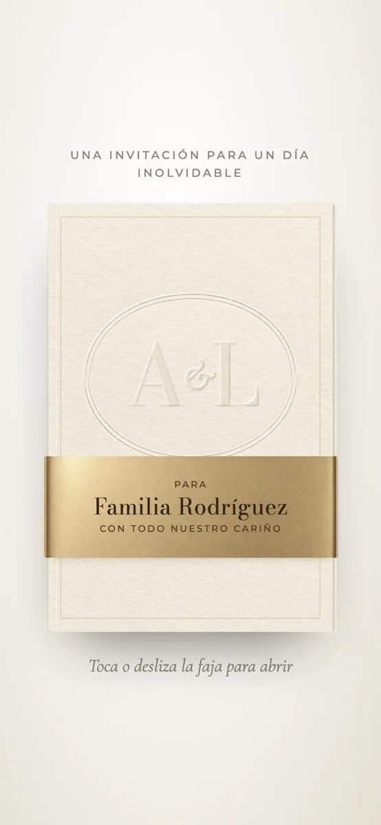 Diseño aurelia: carpeta blanca con monograma en relieve y faja dorada