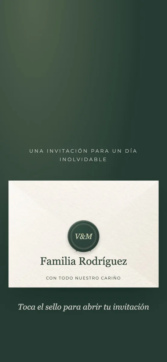 Diseño clásico: sobre con sello verde para la familia invitada