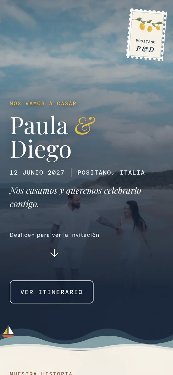 Diseño costa: portada con foto, estampilla y el mar en movimiento