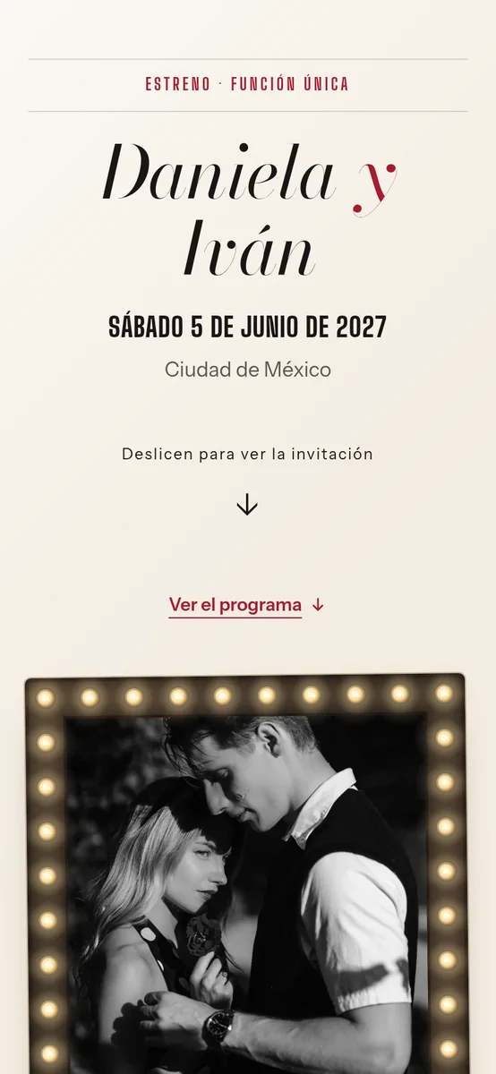Diseño estreno: portada con foto en blanco y negro dentro de una marquesina de bombillas