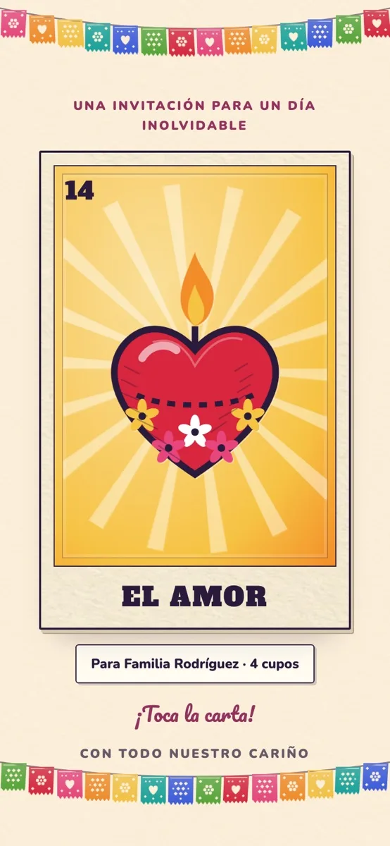 Diseño fiesta: carta de lotería entre papel picado