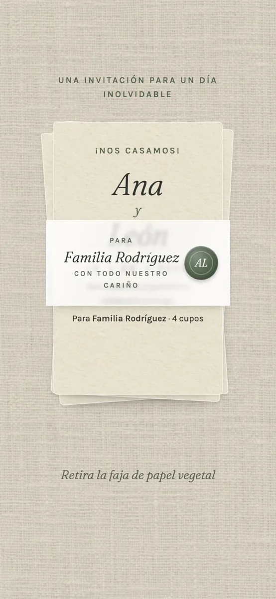 Diseño lino: juego de tarjetas con faja de papel vegetal y lacre