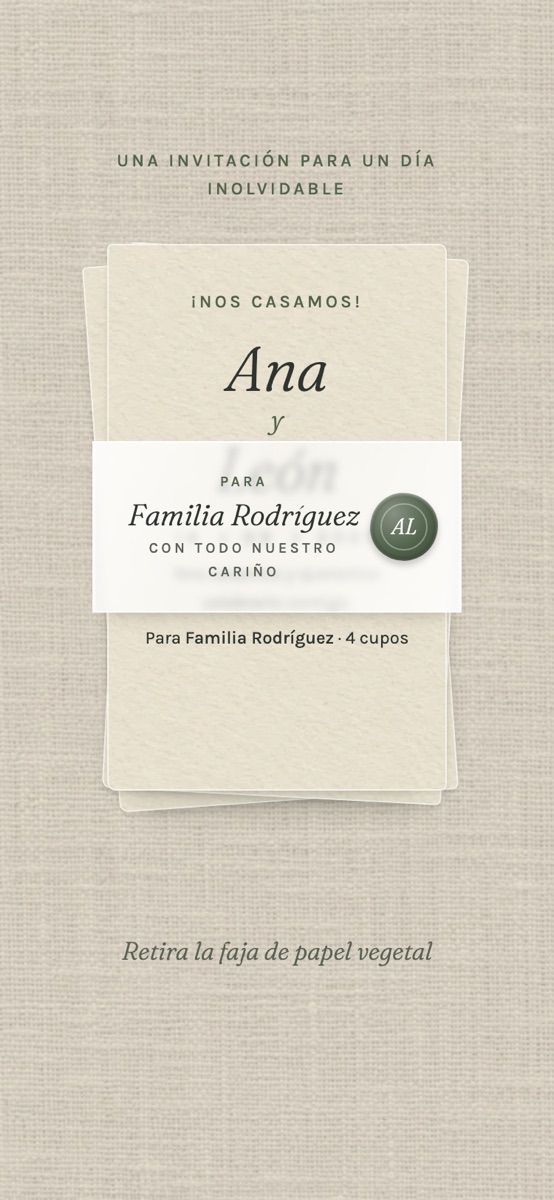 Diseño lino: juego de tarjetas con faja de papel vegetal y lacre