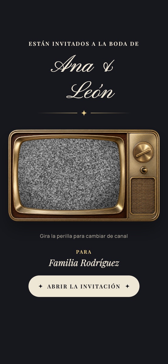 Diseño señal: tele antigua dorada con la palabra «la» sobre una foto de la pareja