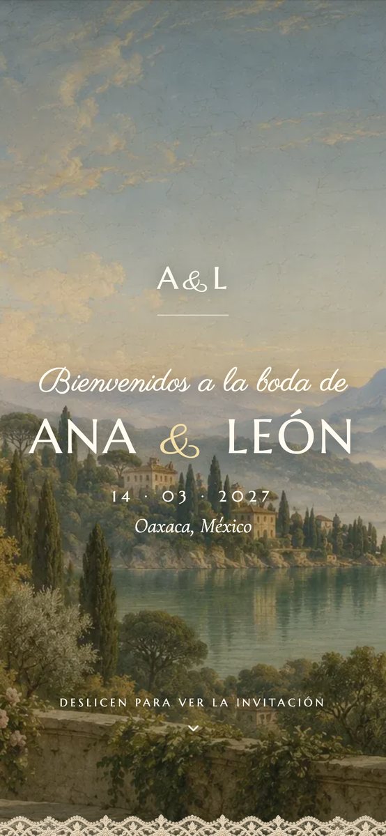 Villa design: cover with a painting of an Italian lake and the names in classical capitals